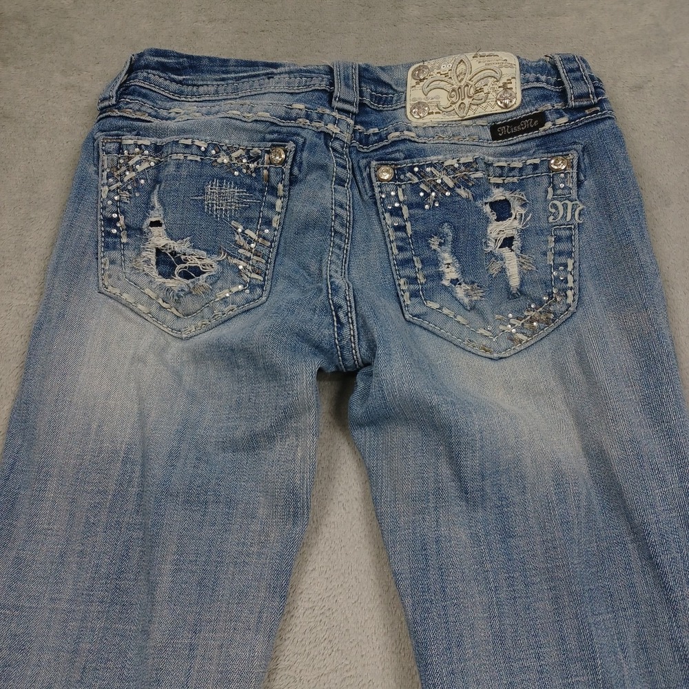 Miss Me Jeans Womens 27 Blue Denim Straight Pockets Rhinestones - Picture 7 of 10
